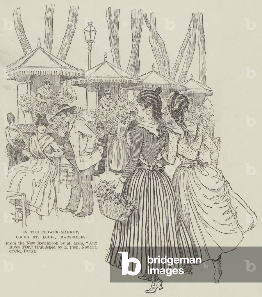 In the Flower-Market, Cours St Louis, Marseilles (engraving)