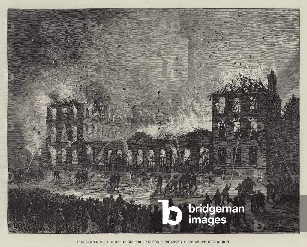 Destruction by Fire of Messers Nelson's Printing Offices at Edinburgh (engraving)