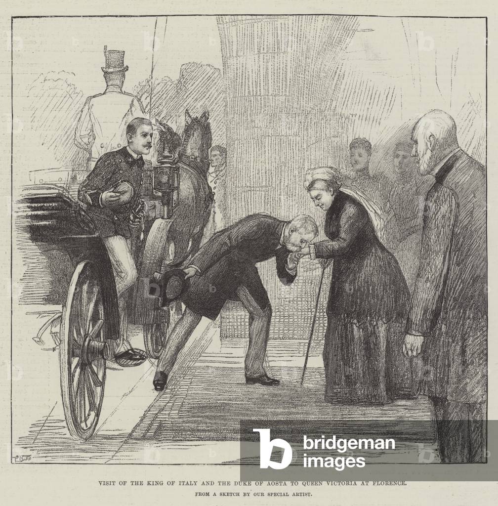 Visit of the King of Italy and the Duke of Aosta to Queen Victoria at Florence (engraving)
