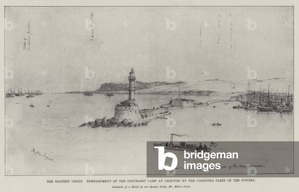 The Eastern Crisis, Bombardment of the Insurgent Camp at Akrotiri by the Combined Fleet of the Powers (engraving)