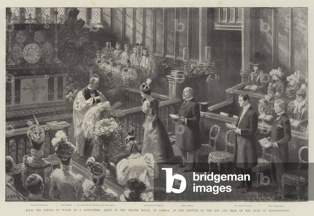 HRH the Prince of Wales as a Godfather, Scene in the Chapel Royal, St James's, at the Baptism of the Son and Heir of the Duke of Marlborough (litho)