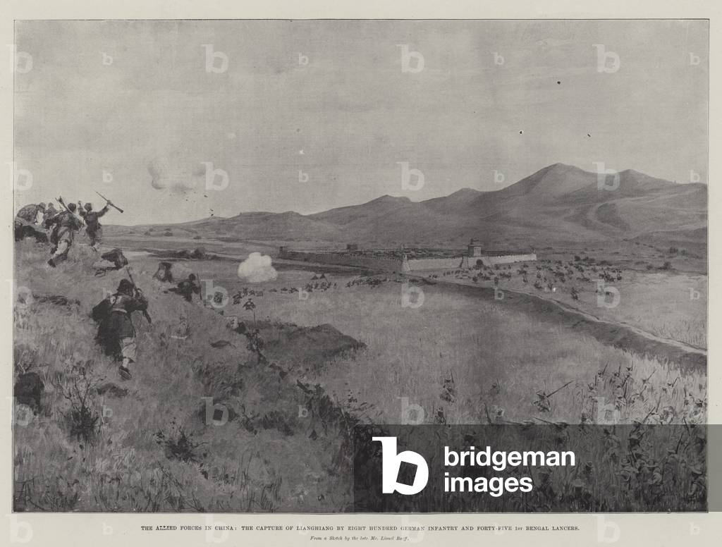 The Allied Forces in China, the Capture of Lianghiang by Eight Hundred German Infantry and Forty-Five 1st Bengal Lancers (litho)