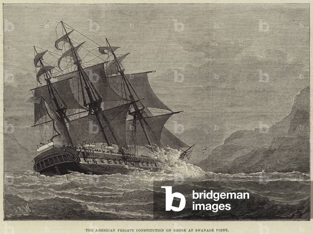The American Frigate Constitution on Shore at Swanage Point (engraving)