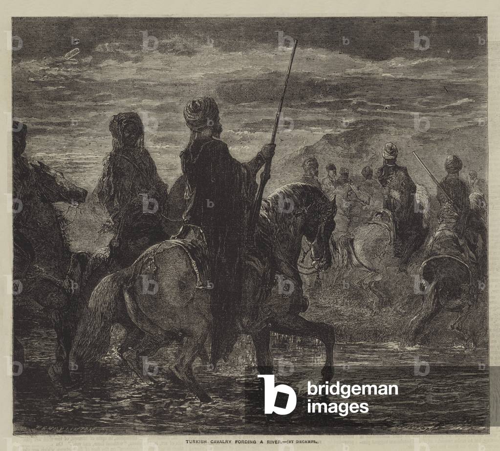 Turkish Cavalry fording a River (engraving)