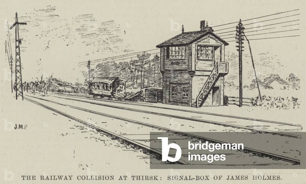 The Railway Collision at Thirsk, Signal-Box of James Holmes (engraving)