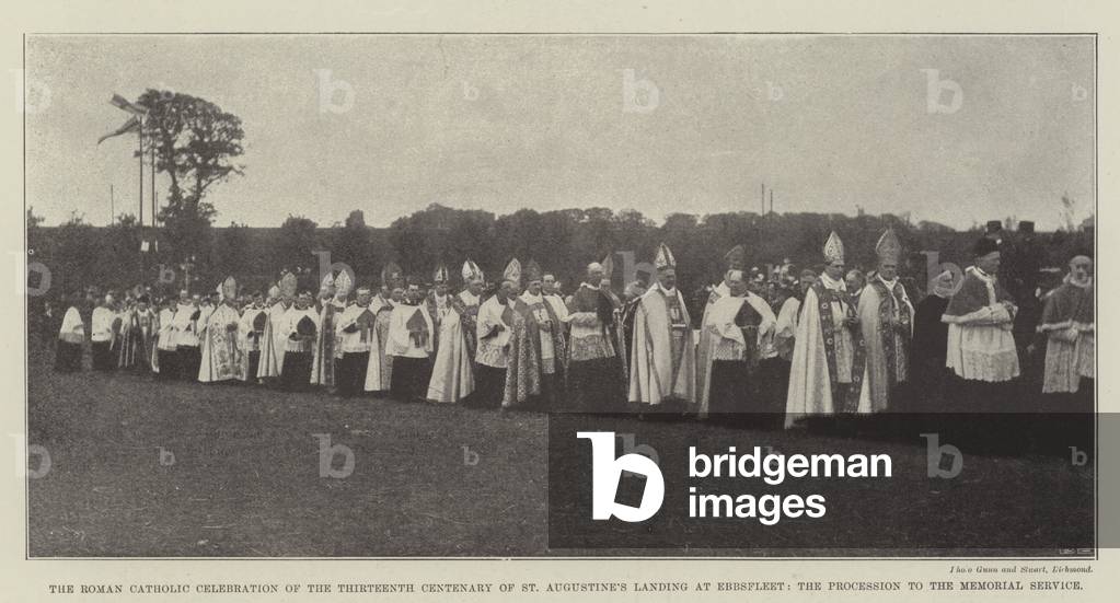 The Roman Catholic Celebration of the Thirteenth Centenary of St Augustine's Landing at Ebbsfleet, the Procession to the Memorial Service (b/w photo)