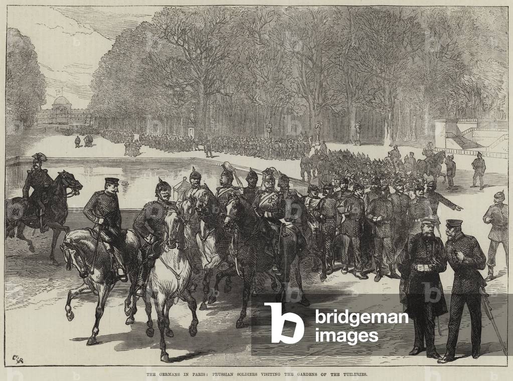 The Germans in Paris, Prussian Soldiers visiting the Gardens of the Tuileries (engraving)
