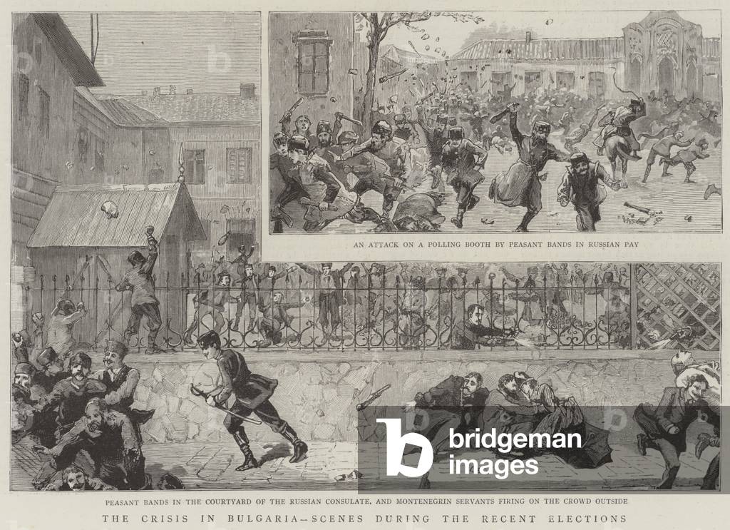 The Crisis in Bulgaria, Scenes during the Recent Elections (engraving)