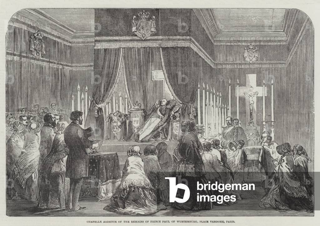 Chapelle Ardente of the Remains of Prince Paul of Wurtemburg, Place Vendome, Paris (engraving)