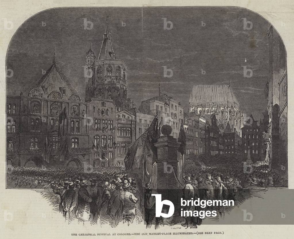 The Cathedral Festival at Cologne, the Old Market-Place illuminated (engraving)