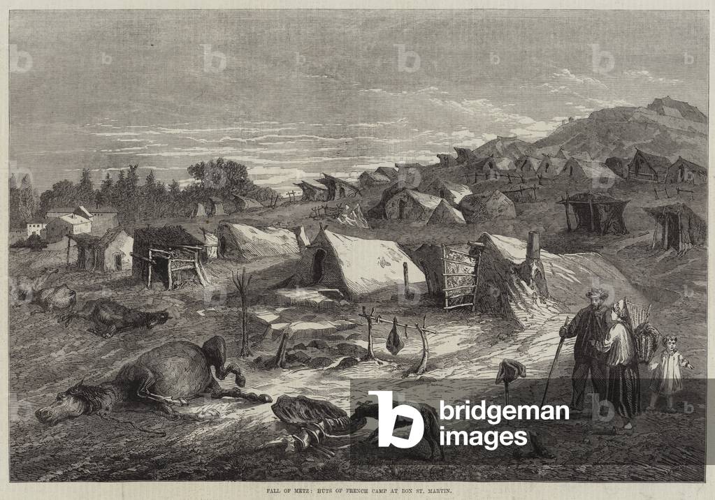 Fall of Metz, Huts of French Camp at Bon St Martin (engraving)
