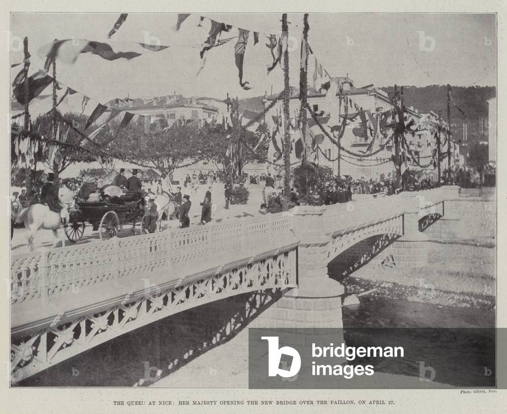 The Queen at Nice, Her Majesty opening the New Bridge over the Paillon, on 27 April (b/w photo)