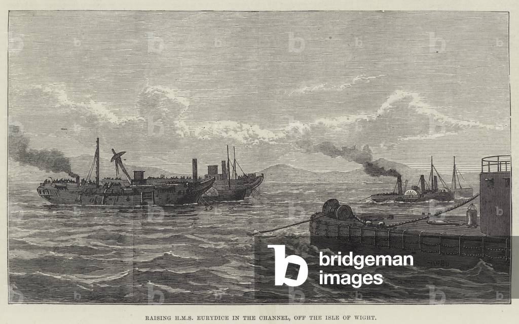 Raising HMS Eurydice in the Channel, off the Isle of Wight (engraving)