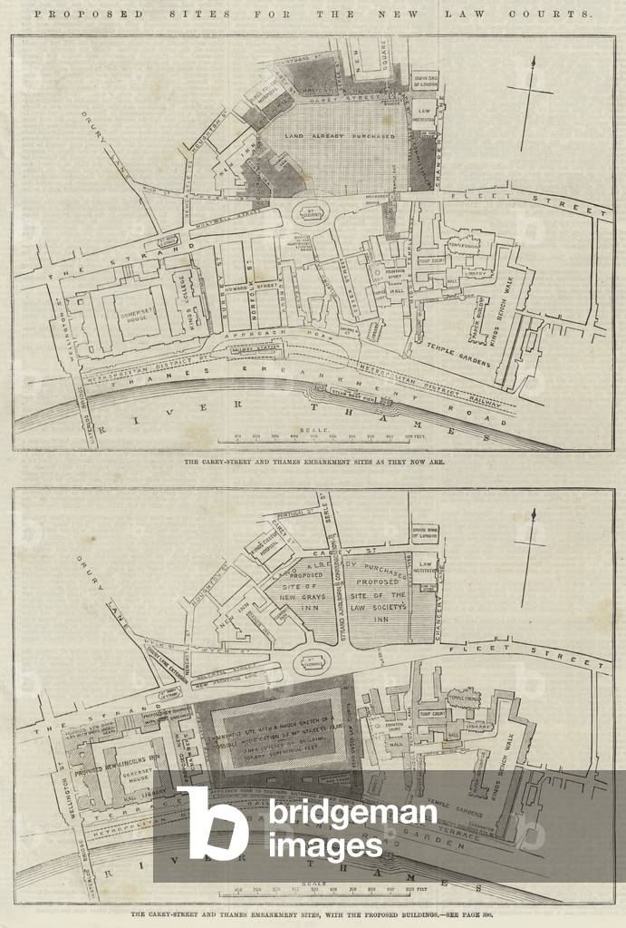 Proposed Sites for the New Law Courts (engraving)