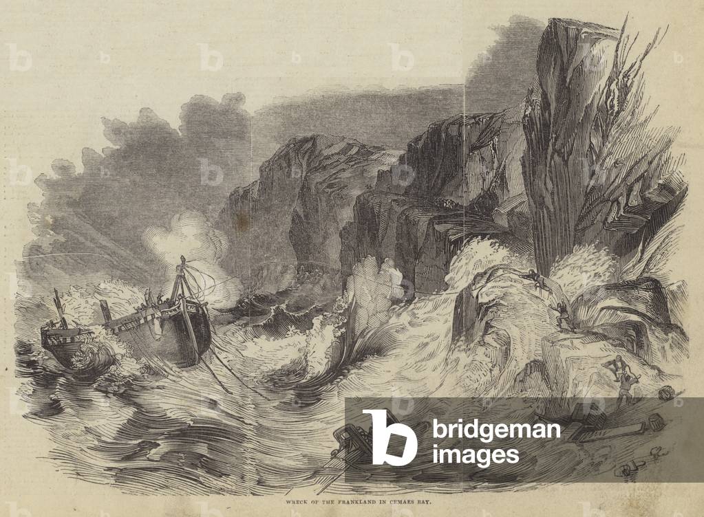 Wreck of the Frankland in Cemaes Bay (engraving)