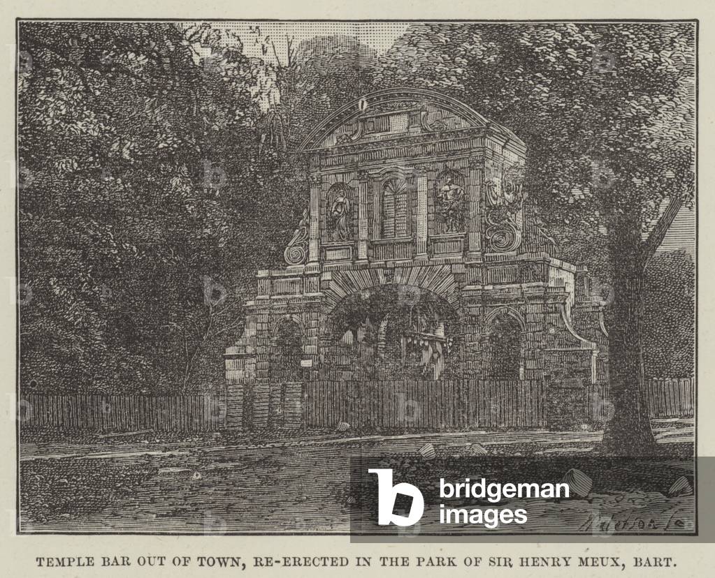 Temple Bar out of Town, re-erected in the Park of Sir Henry Meux, Baronet (engraving)
