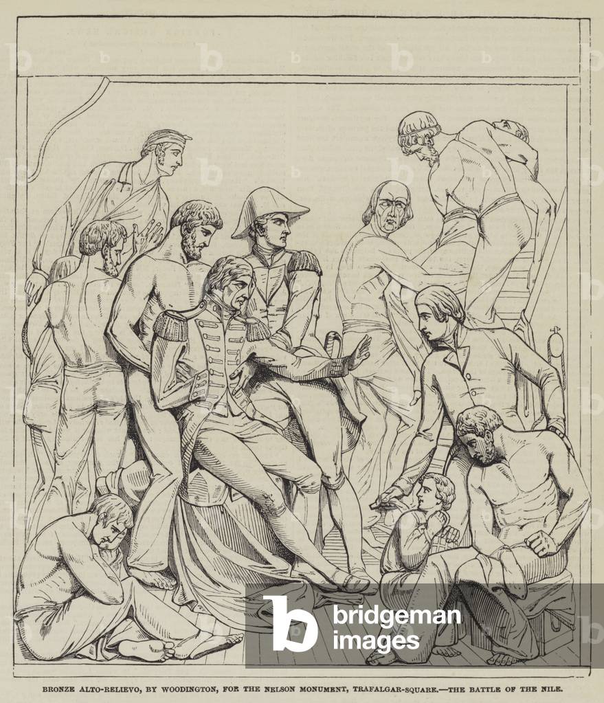 Bronze Alto-Relievo, by Woodington, for the Nelson Monument, Trafalgar-Square, the Battle of the Nile (engraving)