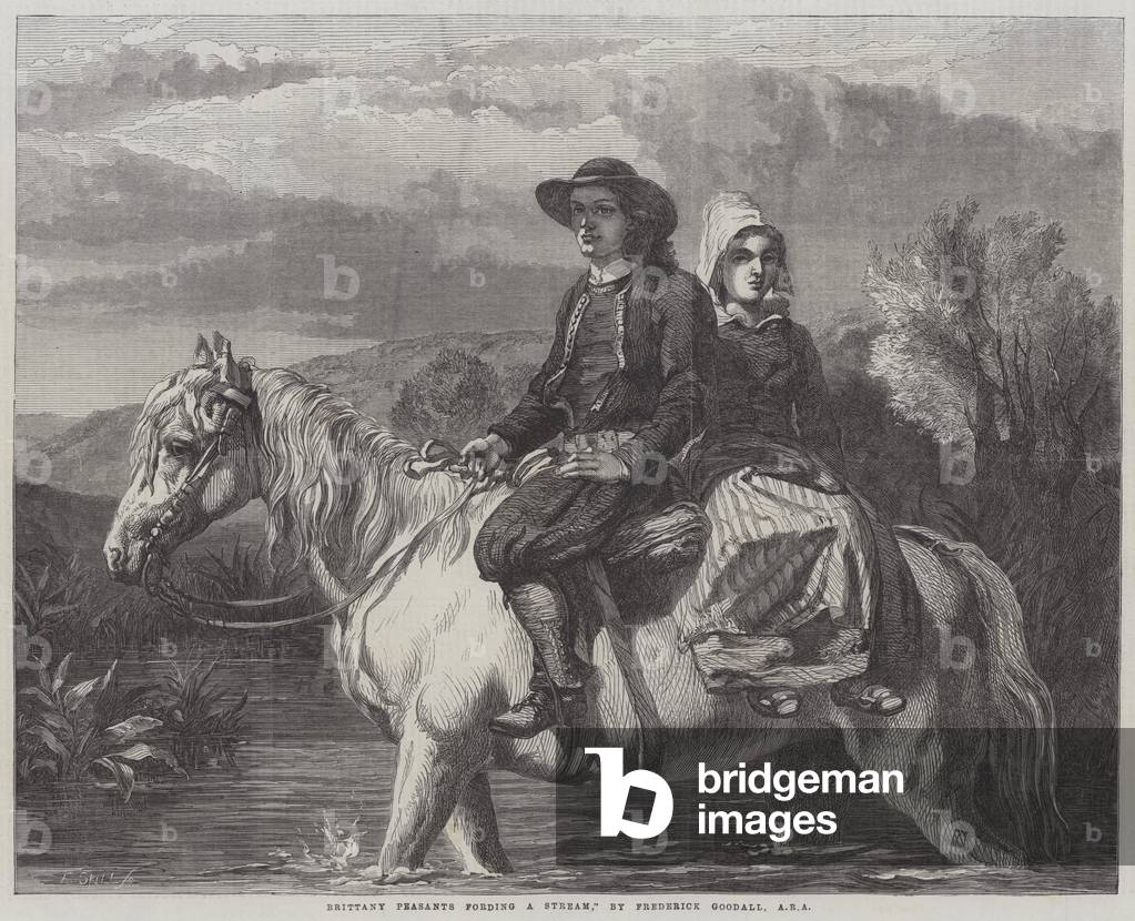 Brittany Peasants fording a Stream (engraving)