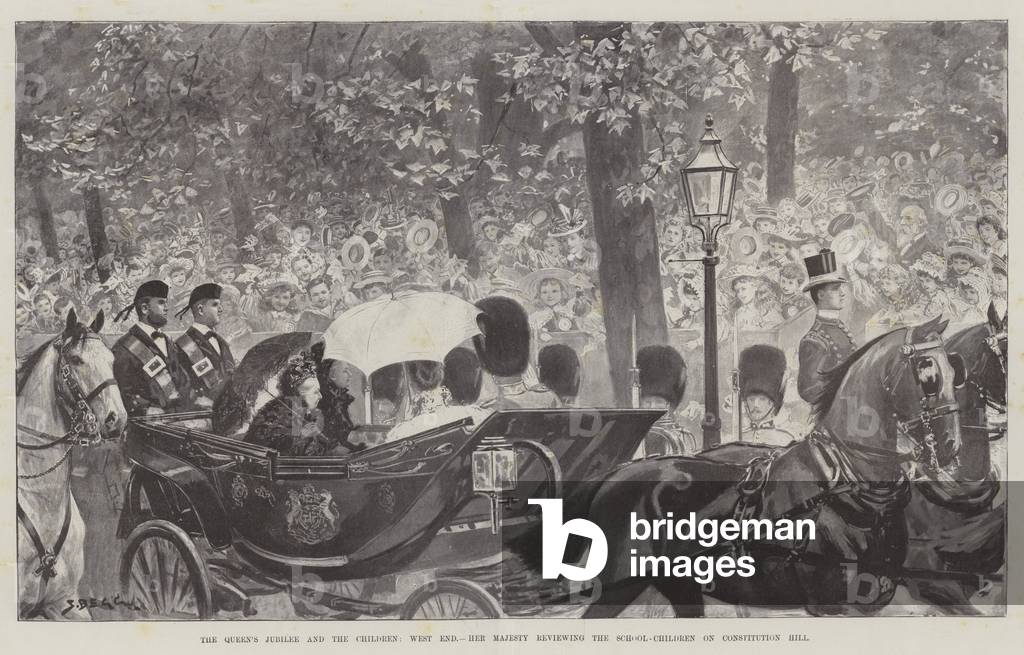 The Queen's Jubilee and the Children, West End, Her Majesty reviewing the School-Children on Constitution Hill (litho)