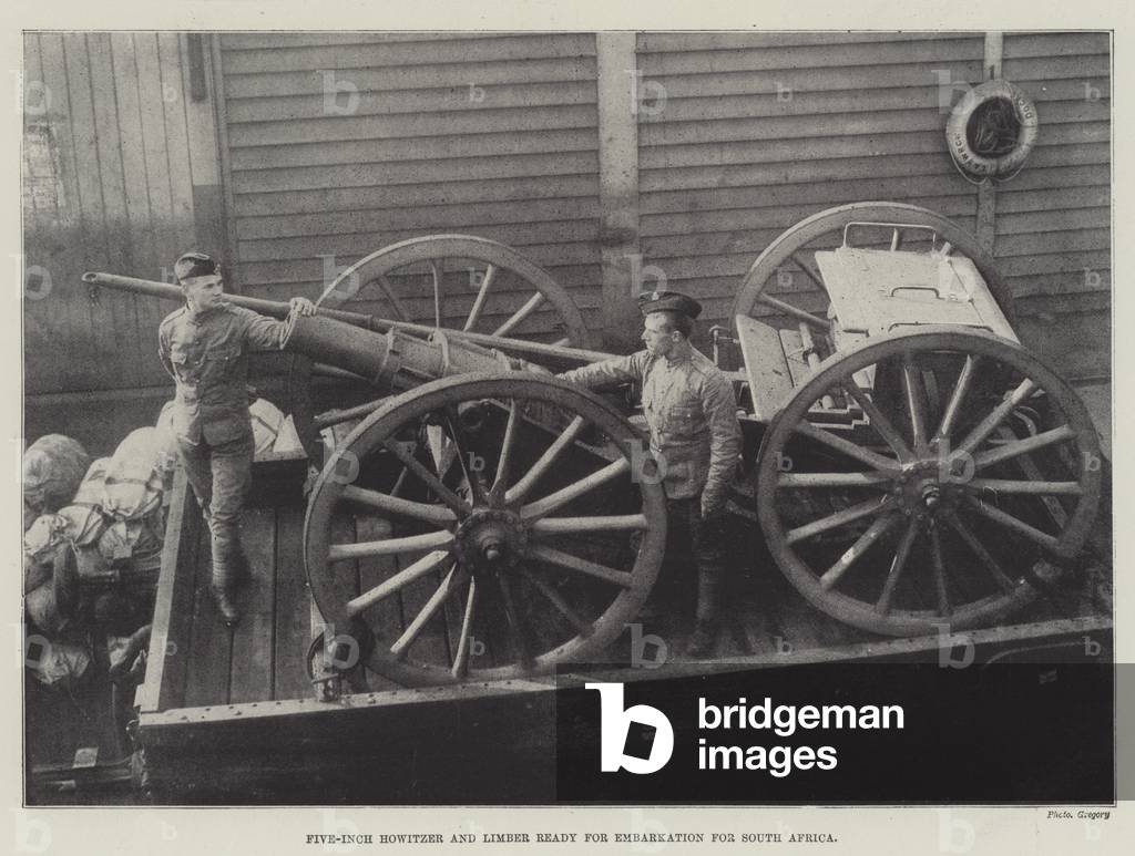 Five-Inch Howitzer and Limber ready for Embarkation for South Africa (engraving)