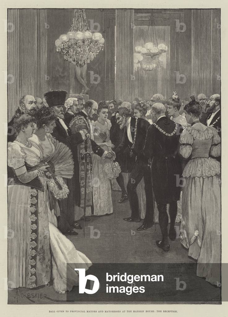 Ball given to Provincial Mayors and Mayoresses at the Mansion House, the Reception (engraving)