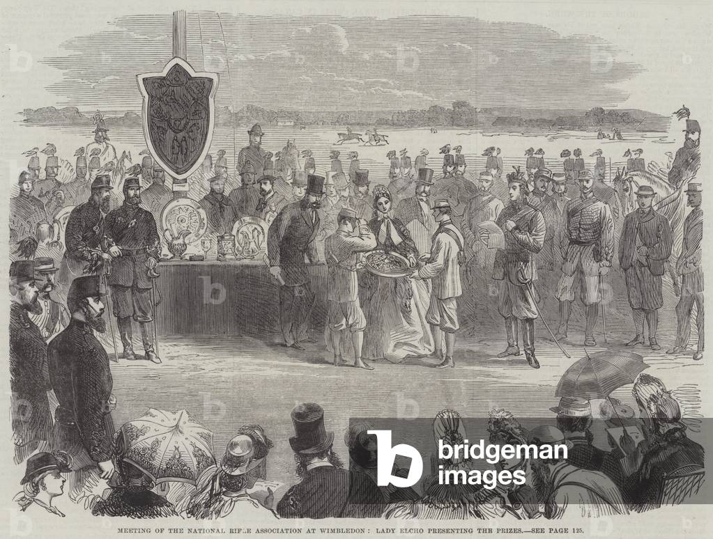 Meeting of the National Rifle Association at Wimbledon, Lady Elcho presenting the Prizes (engraving)