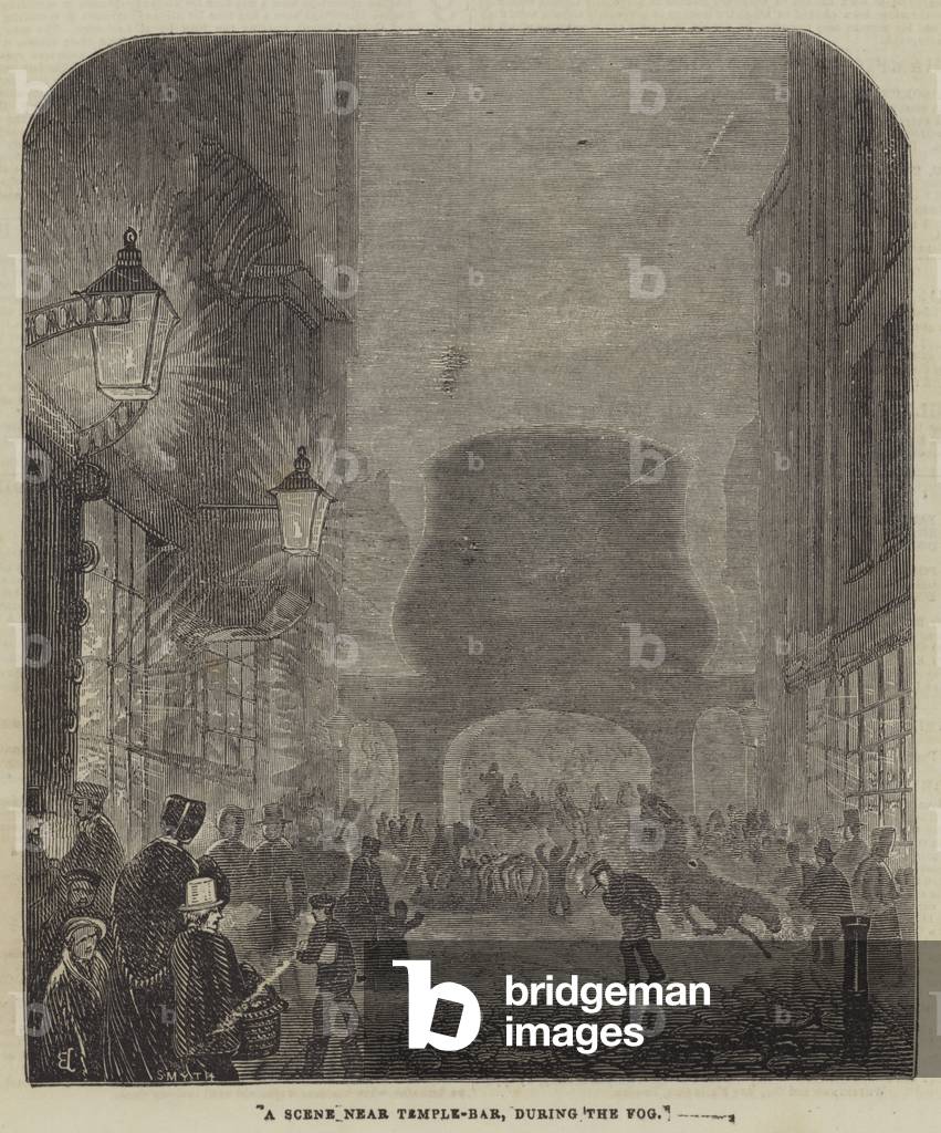 A Scene near Temple-Bar, during the Fog (engraving)