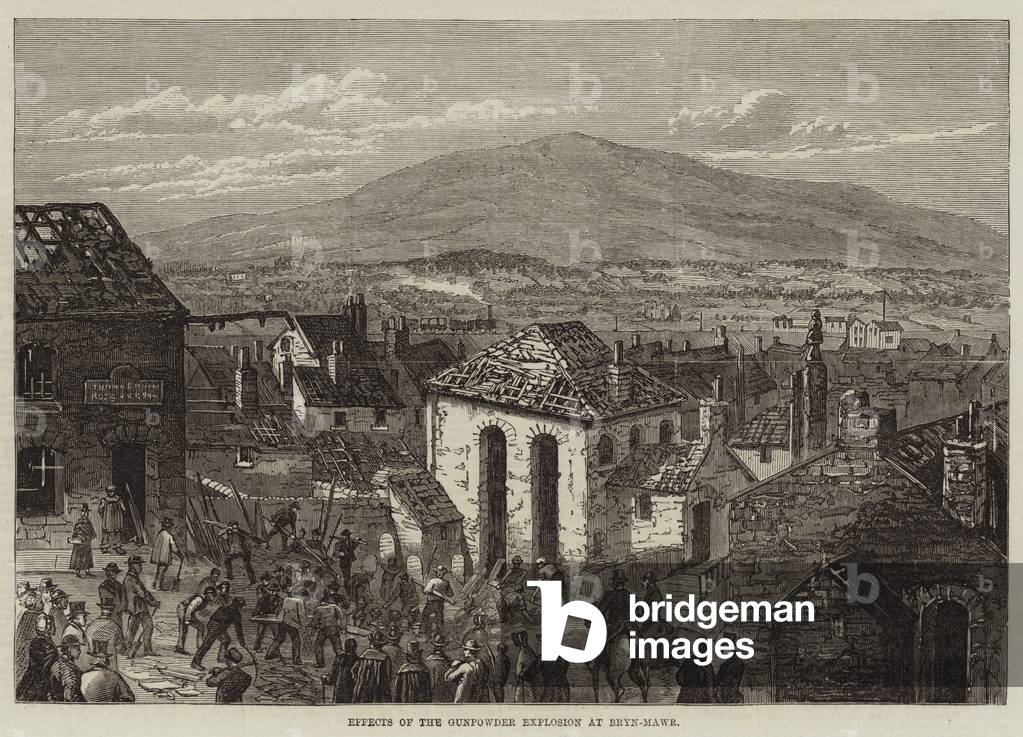 Effects of the Gunpowder Explosion at Bryn-Mawr (engraving)