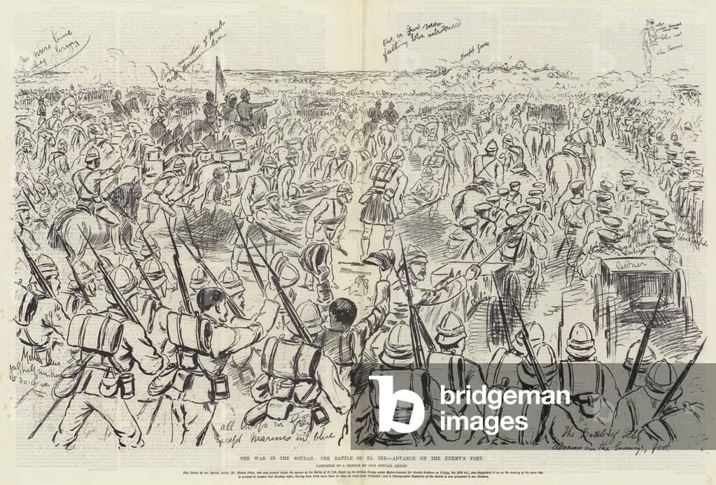 The War in the Soudan, the Battle of El Teb, Advance on the Enemy's Fort (litho)