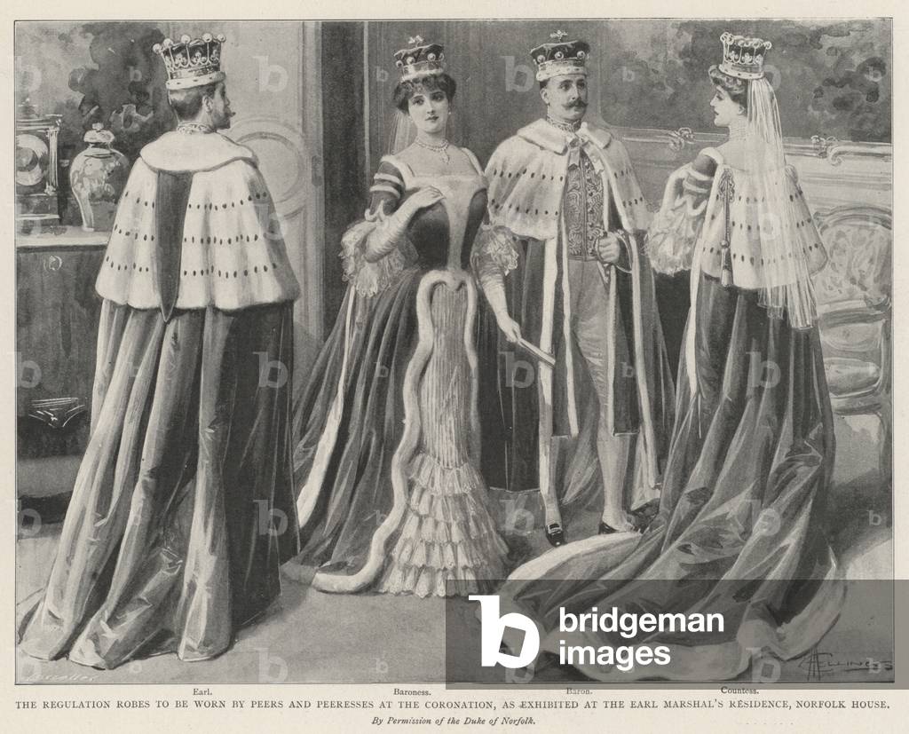 The Regulation Robes to be worn by Peers and Peeresses at the Coronation, as exhibited at the Earl Marshal's Residence, Norfolk House (engraving)