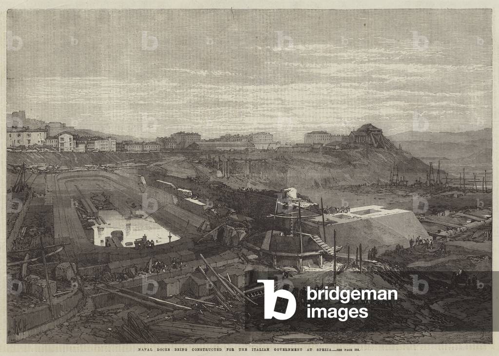 Naval Docks being constructed for the Italian Government at Spezia (engraving)