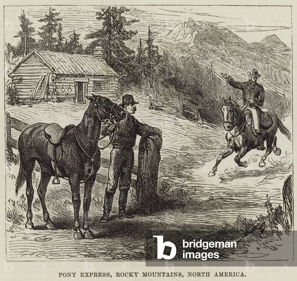 Pony Express, Rocky Mountains, North America (engraving)