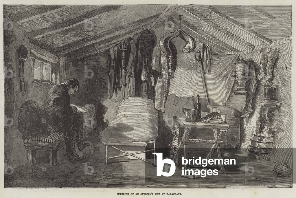 Interior of an Officer's Hut at Balaclava (engraving)