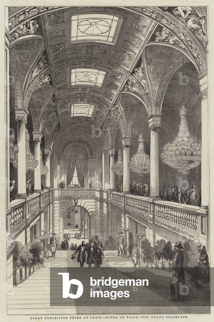 Great Exhibition Fetes at Paris, Hotel de Ville, the Grand Staircase (engraving)