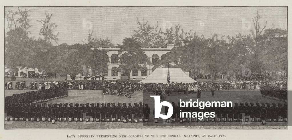 Lady Dufferin presenting New Colours to the 18th Bengal Infantry, at Calcutta (engraving)