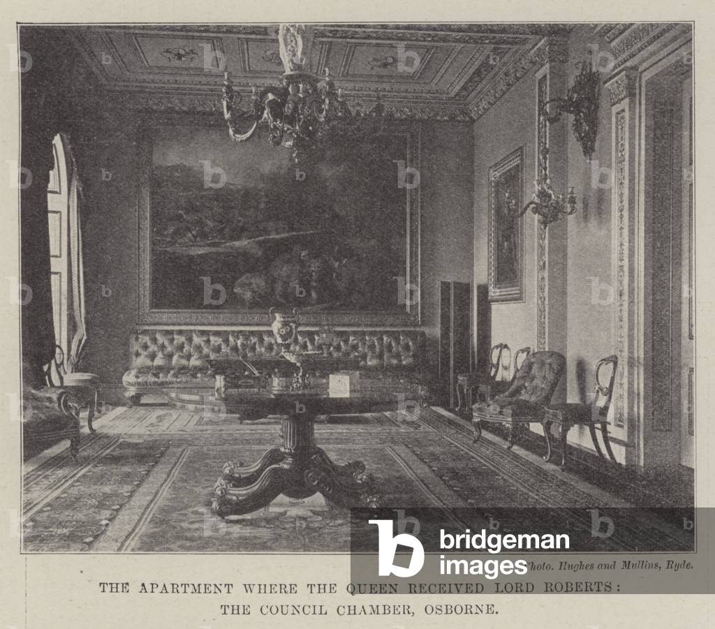 The Apartment where the Queen received Lord Roberts, the Council Chamber, Osborne (b/w photo)