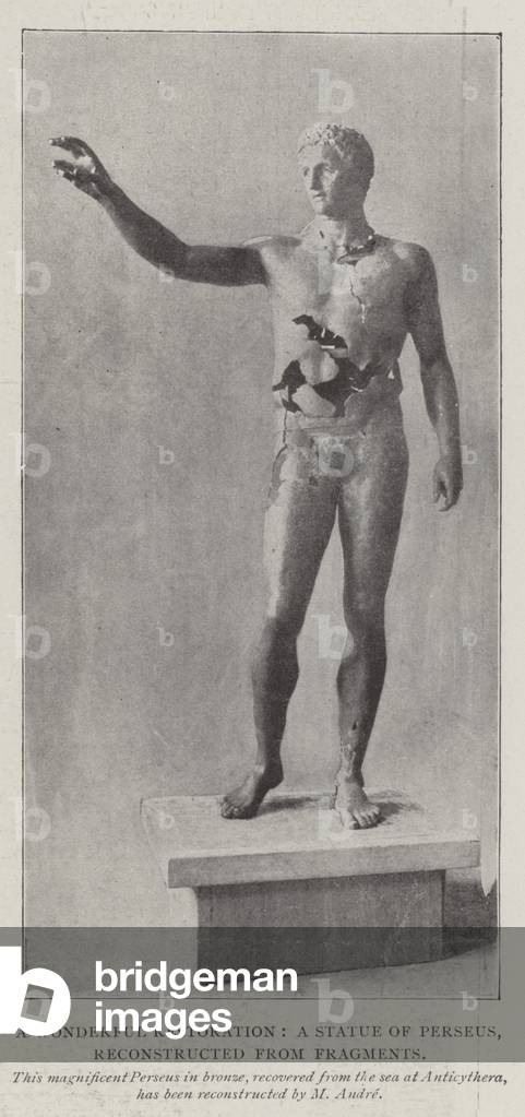A Wonderful Restoration, a Statue of Perseus, reconstructed from Fragments (b/w photo)