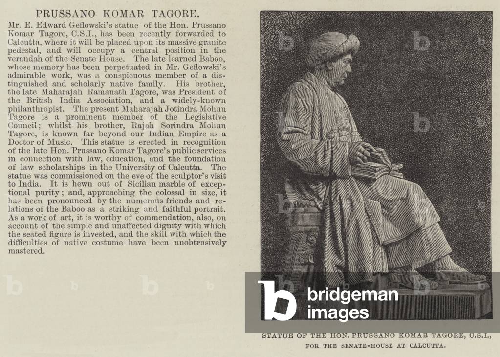Statue of the Honourable Prussano Komar Tagore, CSI, for the Senate-House at Calcutta (engraving)