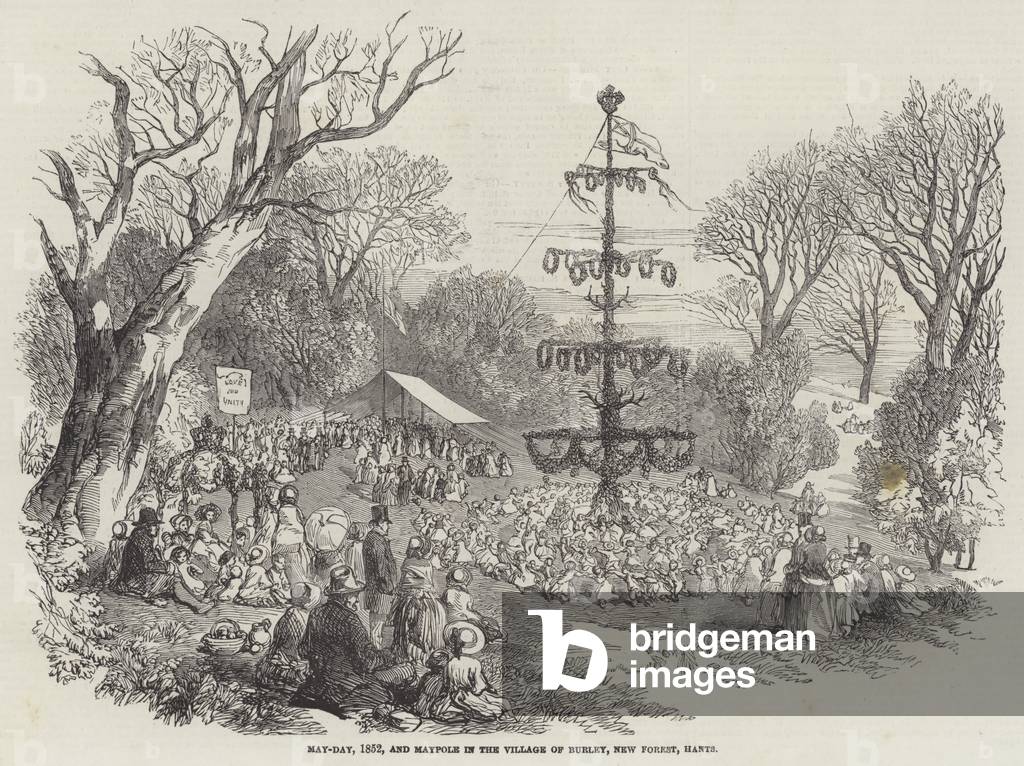 May-Day, 1852, and Maypole in the Village of Burley, New Forest, Hants (engraving)