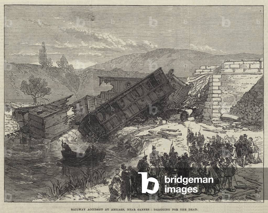 Railway Accident at Antibes, near Cannes, dragging for the Dead (engraving)