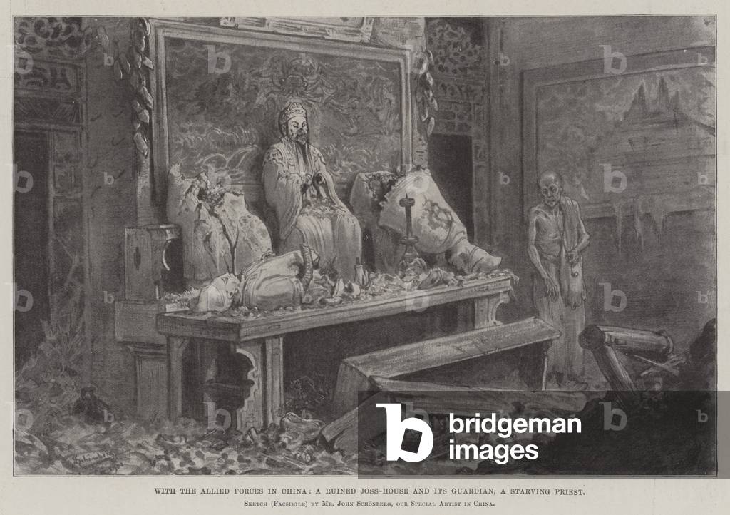 With the Allied Forces in China, a Ruined Joss-House and its Guardian, a Starving Priest (litho)