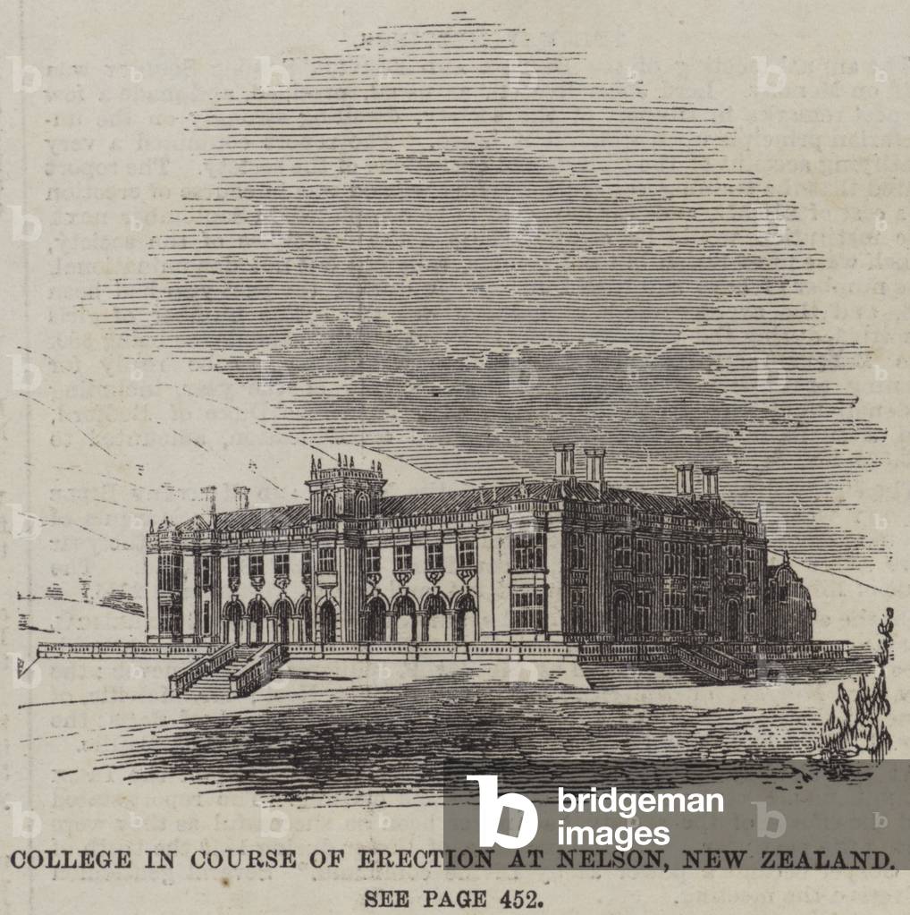 College in Course of Erection at Nelson, New Zealand (engraving)