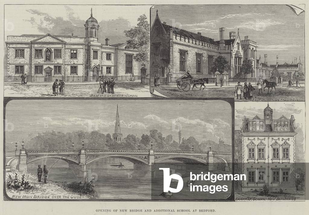 Opening of New Bridge and Additional School at Bedford (engraving)
