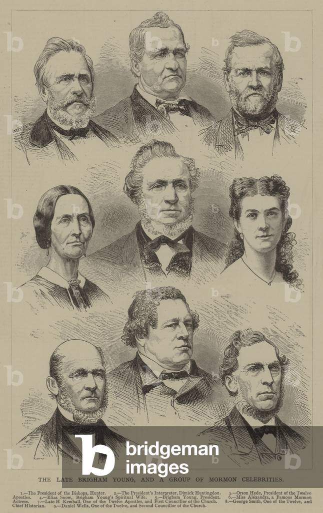 The Late Brigham Young, and a Group of Mormon Celebrities (engraving)