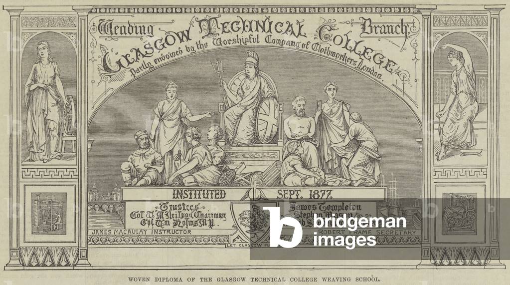 Woven Diploma of the Glasgow Technical College Weaving School (engraving)