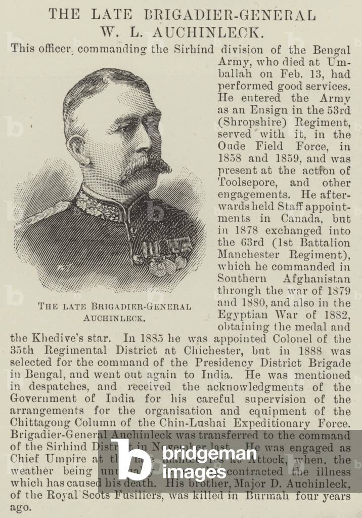 The late Brigadier-General W L Auchinleck (engraving)