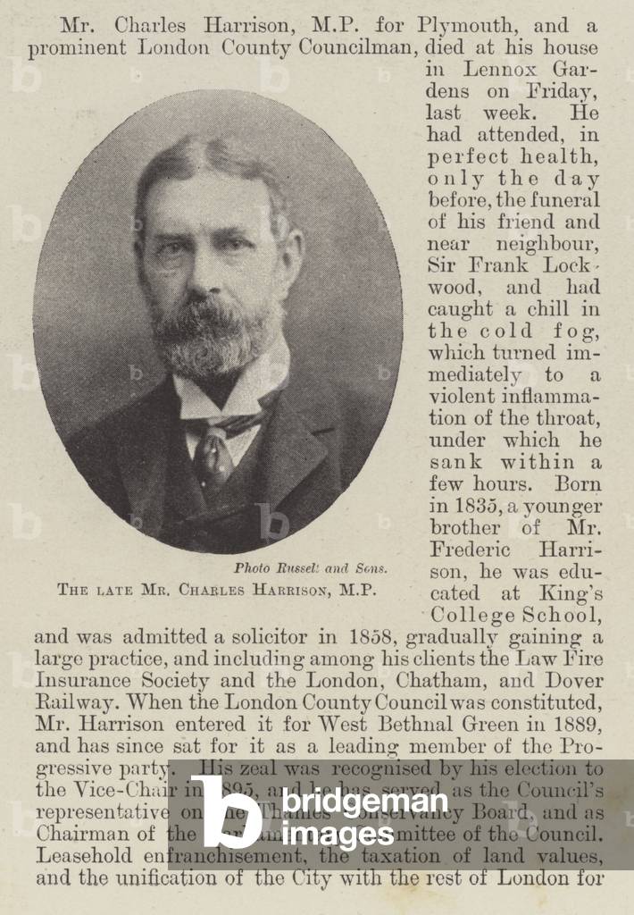 The late Mr Charles Harrison, MP (b/w photo)