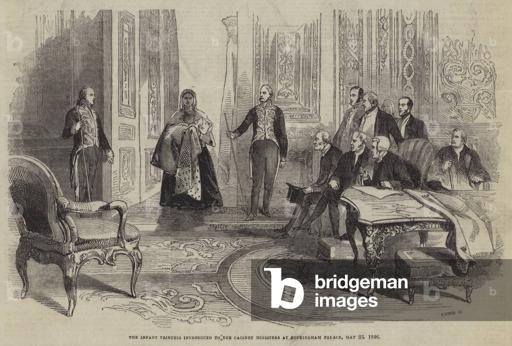 The Infant Princess introduced to the Cabinet Ministers at Buckingham Palace, 25 May 1846 (engraving)