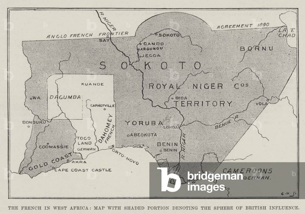 The French in West Africa, Map with Shaded Portion denoting the Sphere of British Influence (litho)