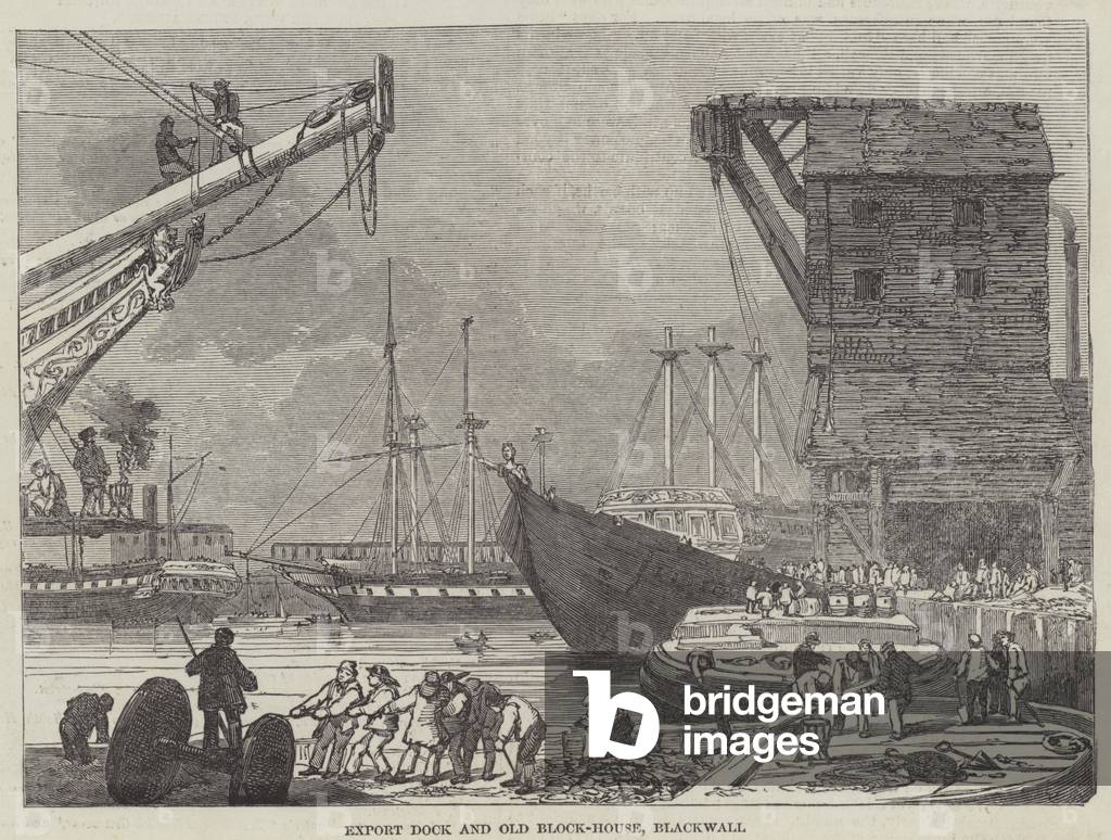 Export Dock and Old Block-House, Blackwall (engraving)